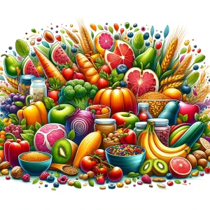 A vibrant and colorful illustration depicting the theme of good nutrition